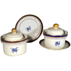 Chinese Export American-Market Blue Enamel Circular Tureens, Covers and Stands