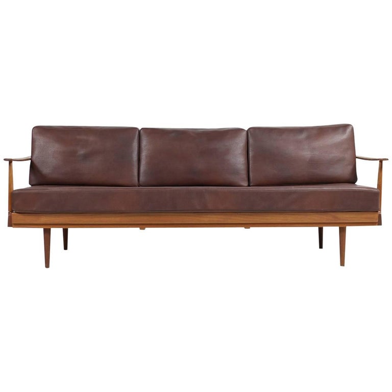 1960s Teak And Leather Daybed Knoll Antimott Mid Century Modern Sofa Adjule