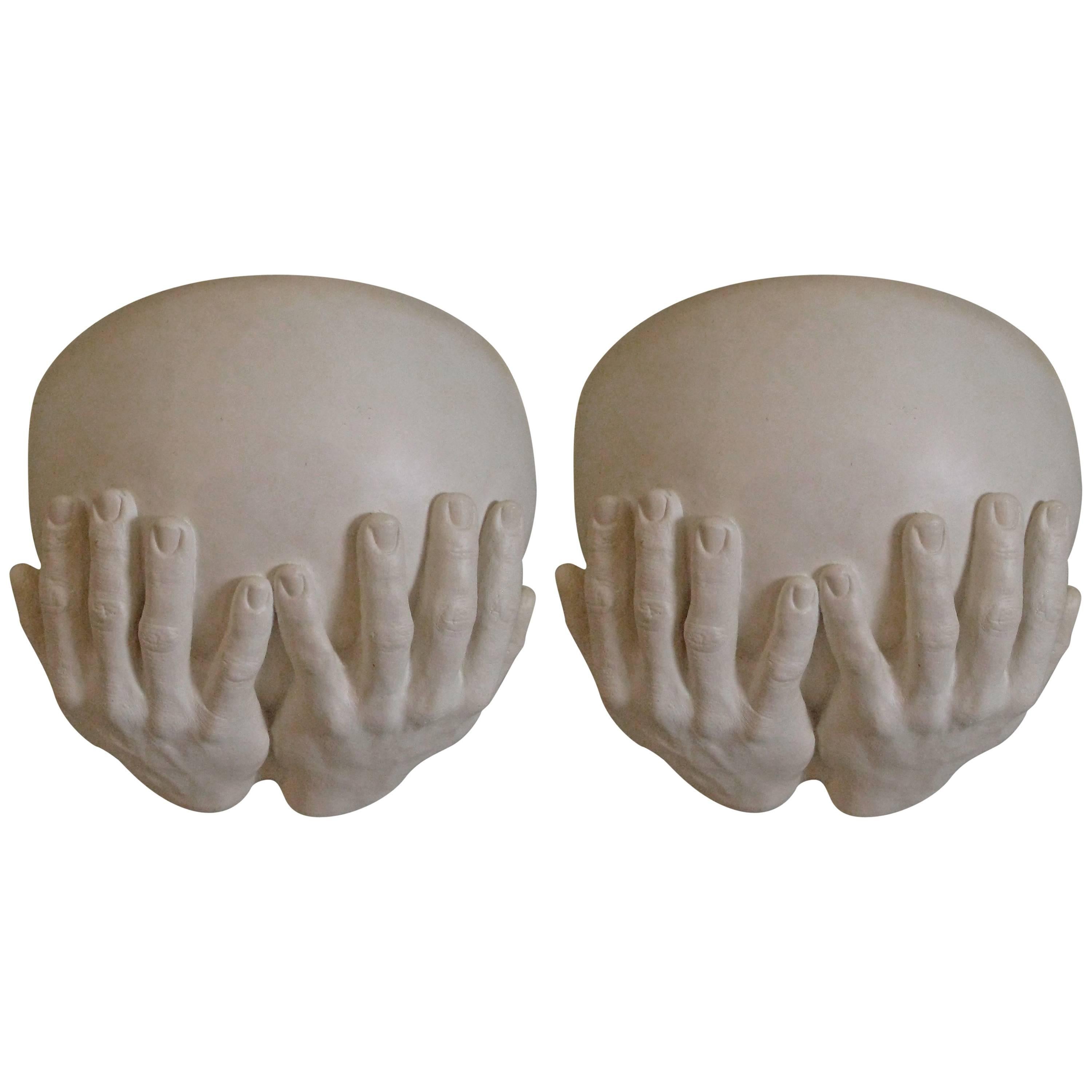 Pair of 1970s Plaster 'Hands' Sconces by Richard Etts