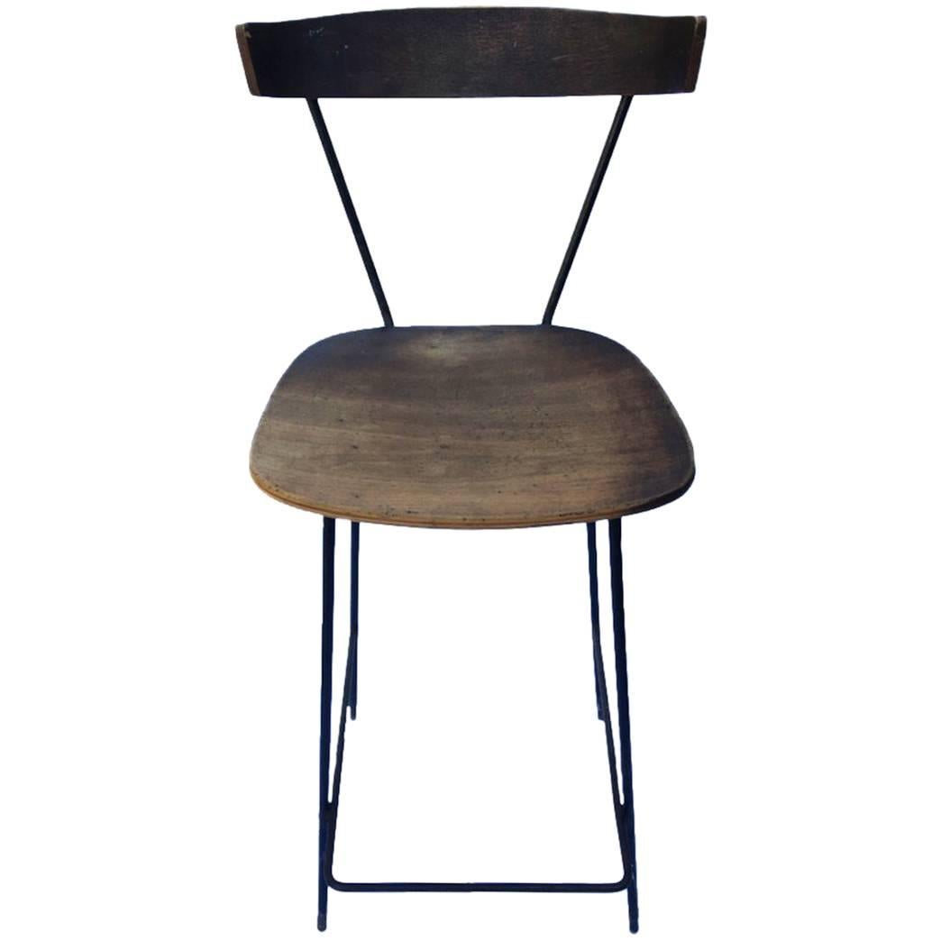 Paul McCobb Clifford Pascoe Style Iron and Wood Drafting Stool For Sale