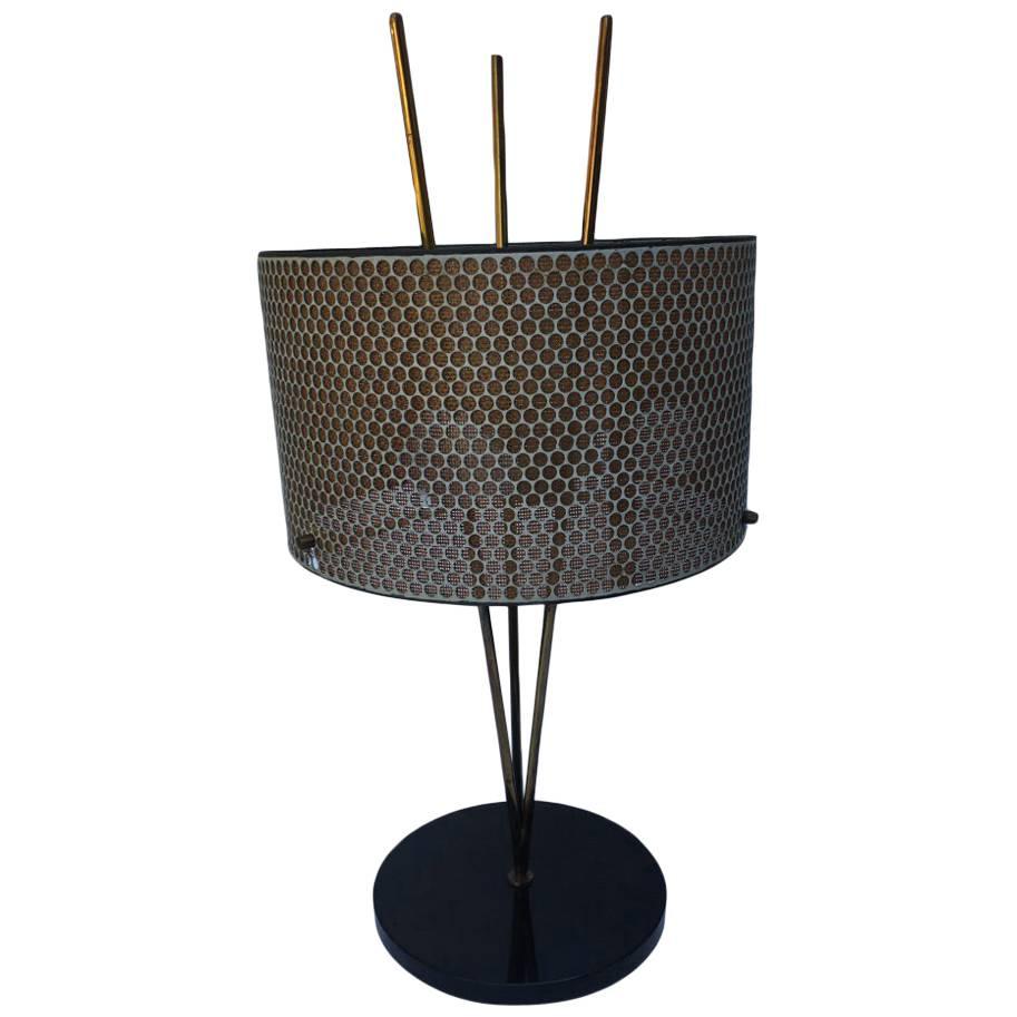 Tripod Style Table Lamp with Perforated Shade For Sale