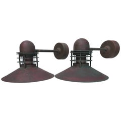Vintage Late 20th Century, Pair of Louis Poulsen Copper Outdoor Wall Lamps Nyhavn