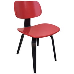 Retro Thonet Bentwood Red and Black Lacquered Modernist Desk Chair