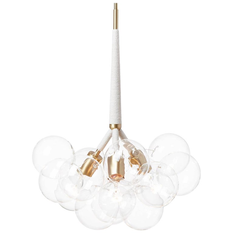 Original Bubble Chandelier in Natural Cotton and Satin Brass by Pelle For Sale