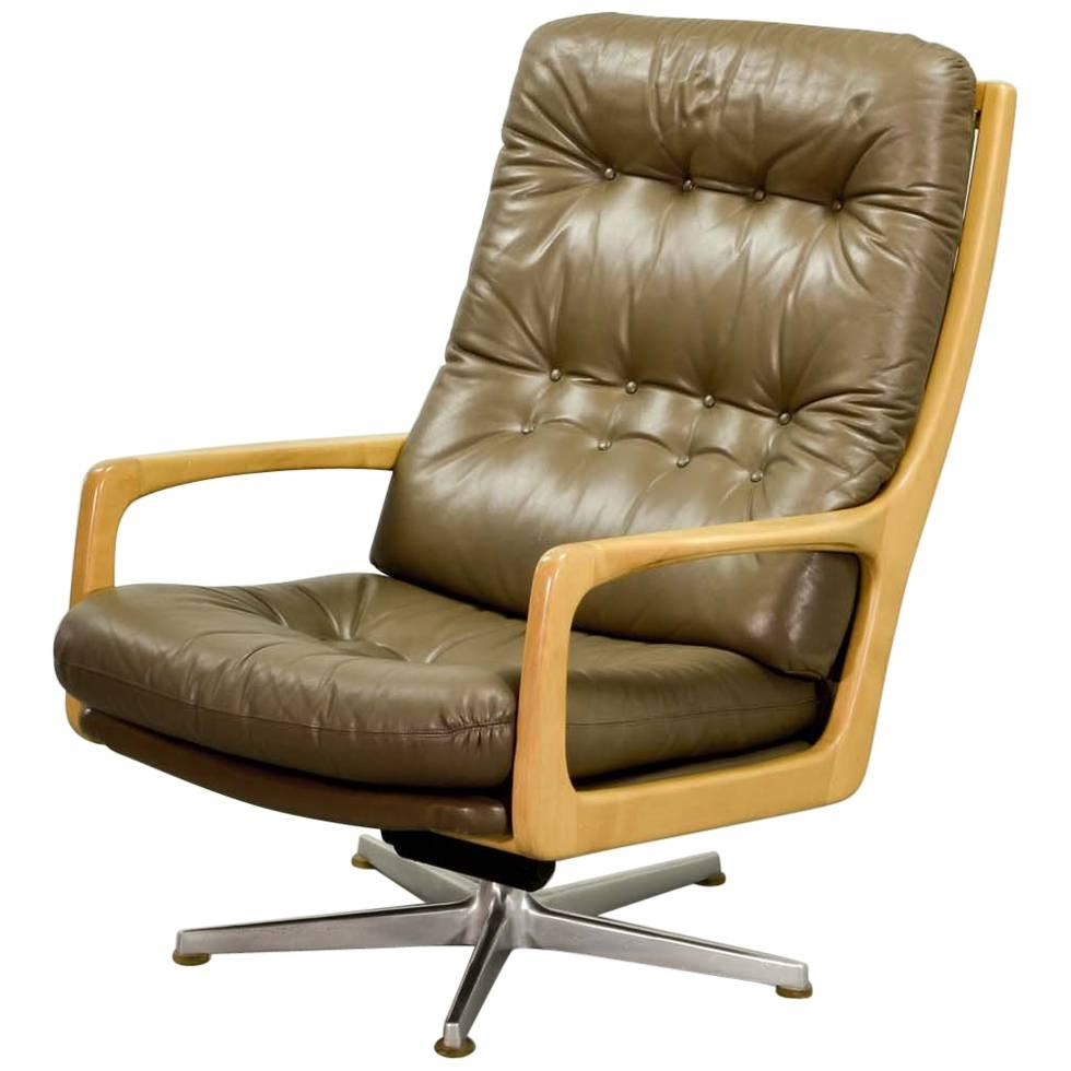 Luxurious Leather Lounge Chair Designed by Eugen Schmidt, 1970s