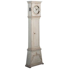 Petite Antique Danish Grandfather Clock with Original Gray Paint