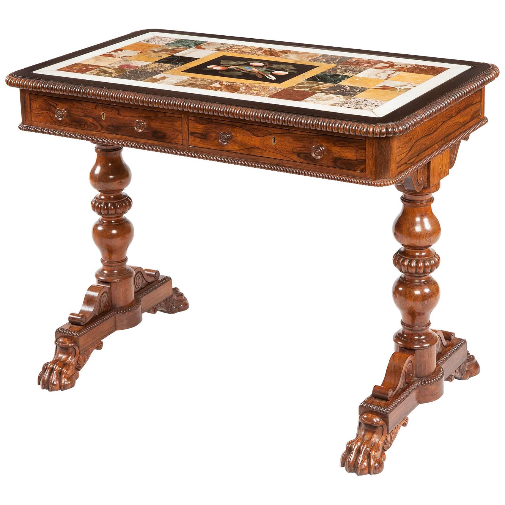 Table géorgienne du 19e siècle avec plateau en pietra dura italienne et spécimen de marbre