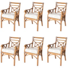 Set of Six Rattan and Bamboo Armchairs, circa 1960 9