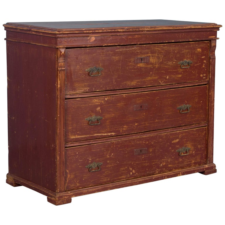 Original Brick Red Painted Chest Of Drawers From Hungary 19th