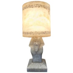 Antique Early 20th Century Egyptian Pharaoh Alabaster Table Lamp with Alabaster Shade