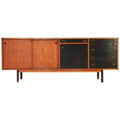 Vintage Italian Sideboard with Wood and Brass Knobs