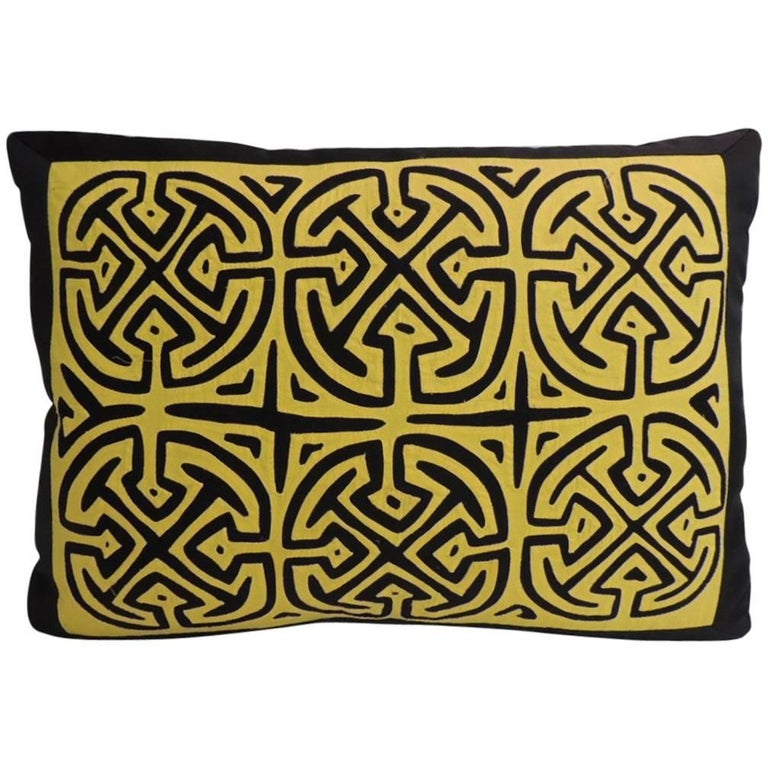 Vintage Yellow and Black Graphic Decorative Pillow For Sale at 1stdibs
