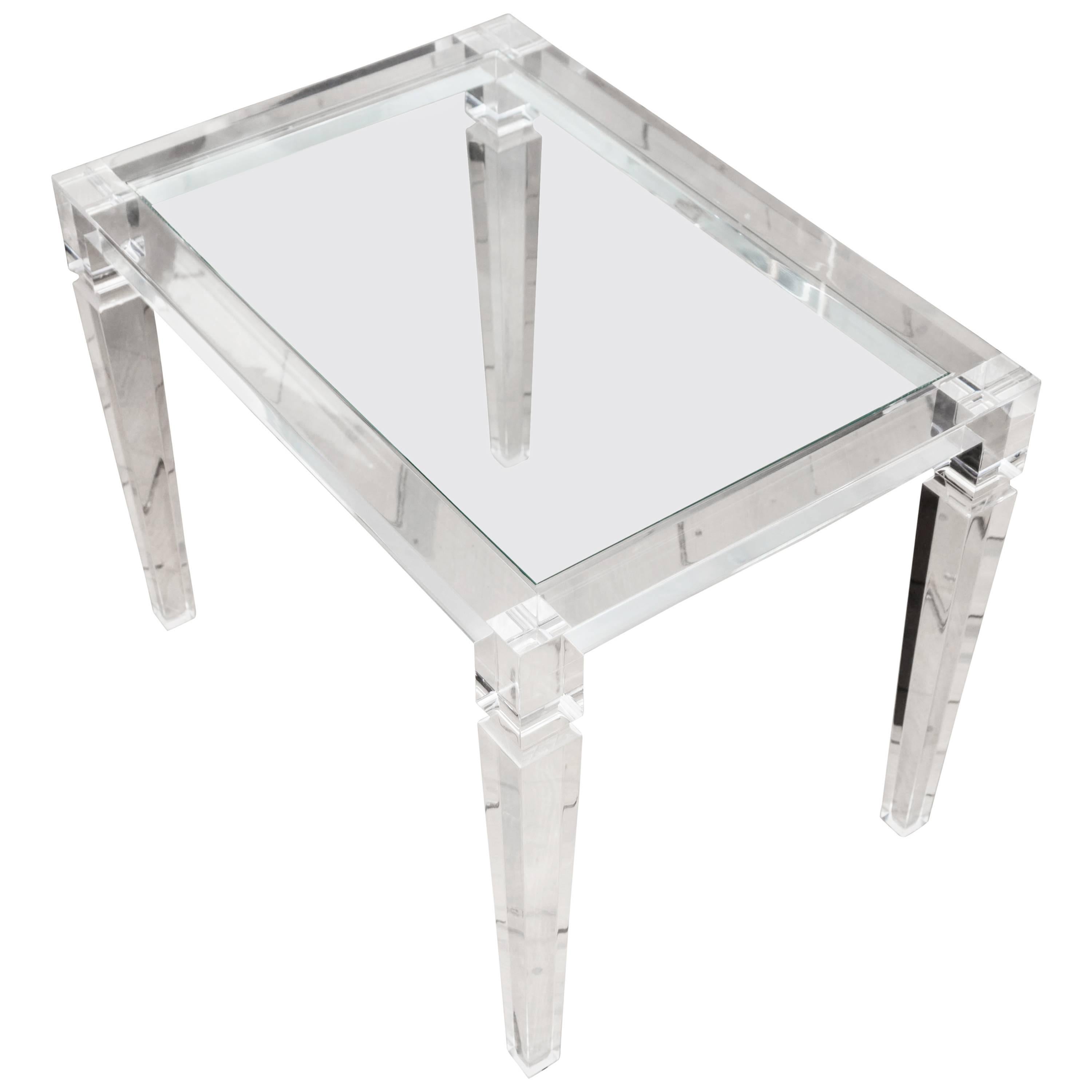 Rectangular Lucite Glass Top Side Table with Tapered Legs