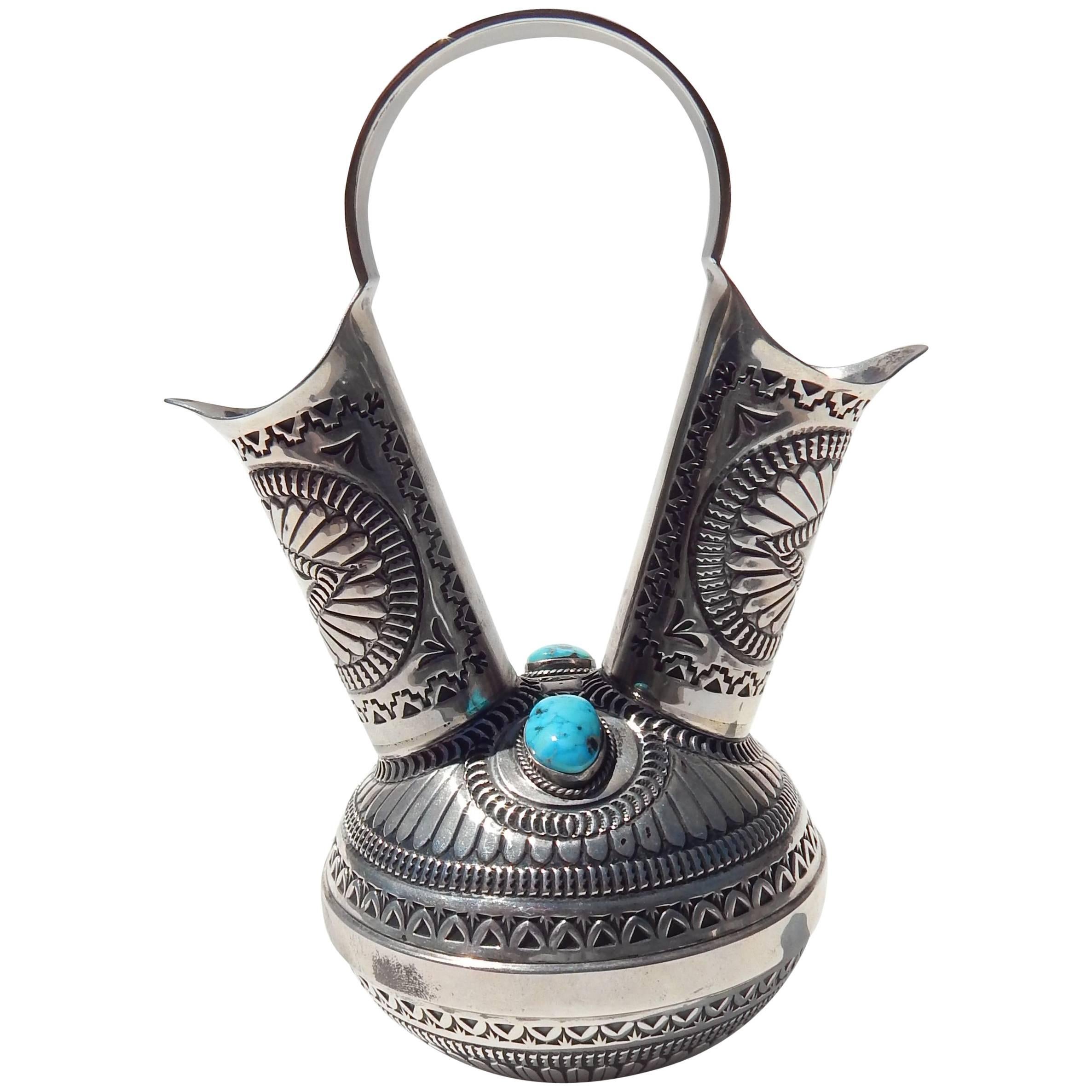 Sunshine Reeves Navajo Sterling and Turquoise Wedding Vase