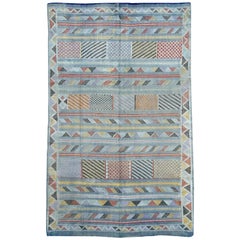 Silk Moroccan Boho-Chic Flatweave Rug In A Slate Blue Shade