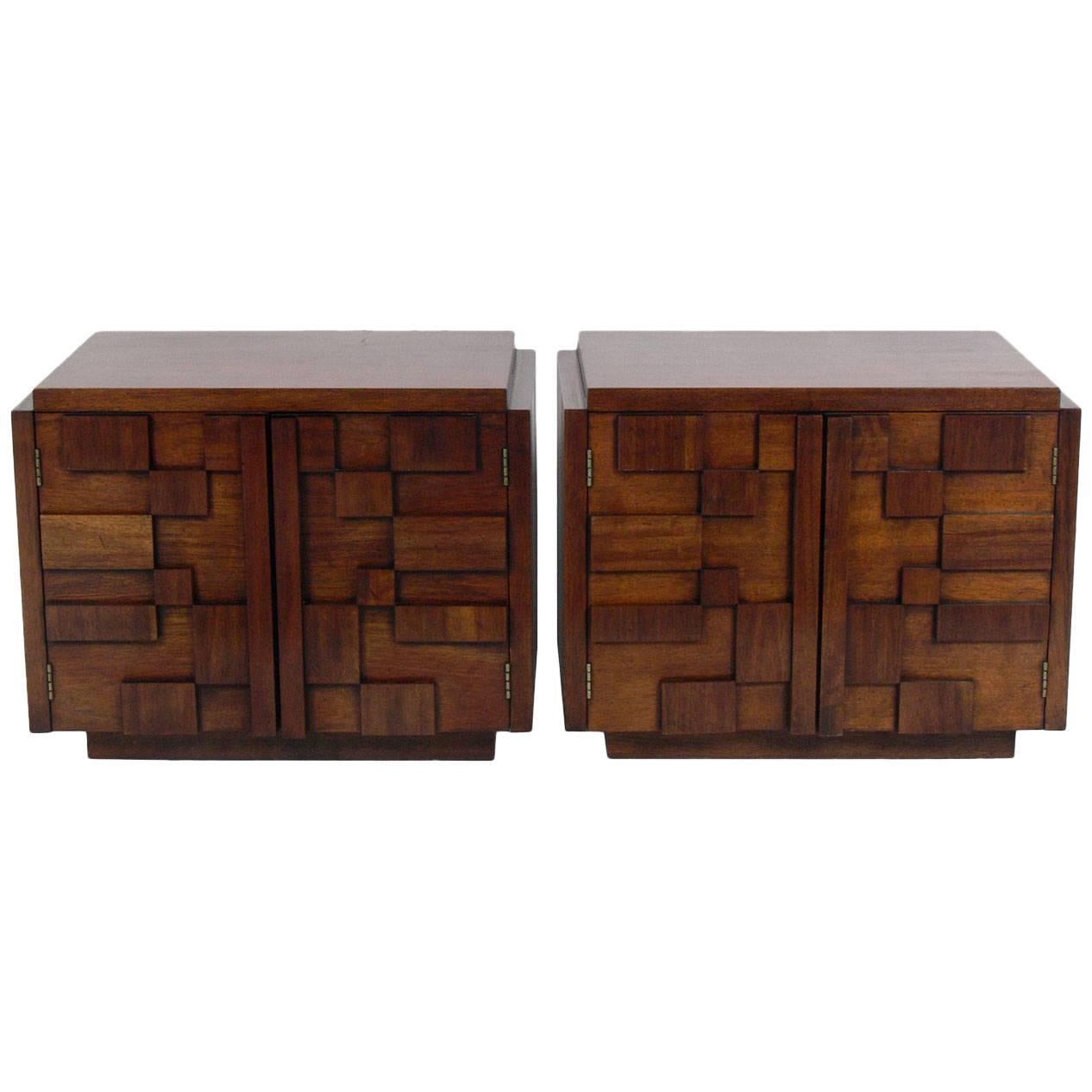 Pair of Sculptural Walnut Nightstands or End Tables