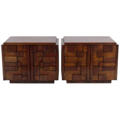 Pair of Sculptural Walnut Nightstands or End Tables