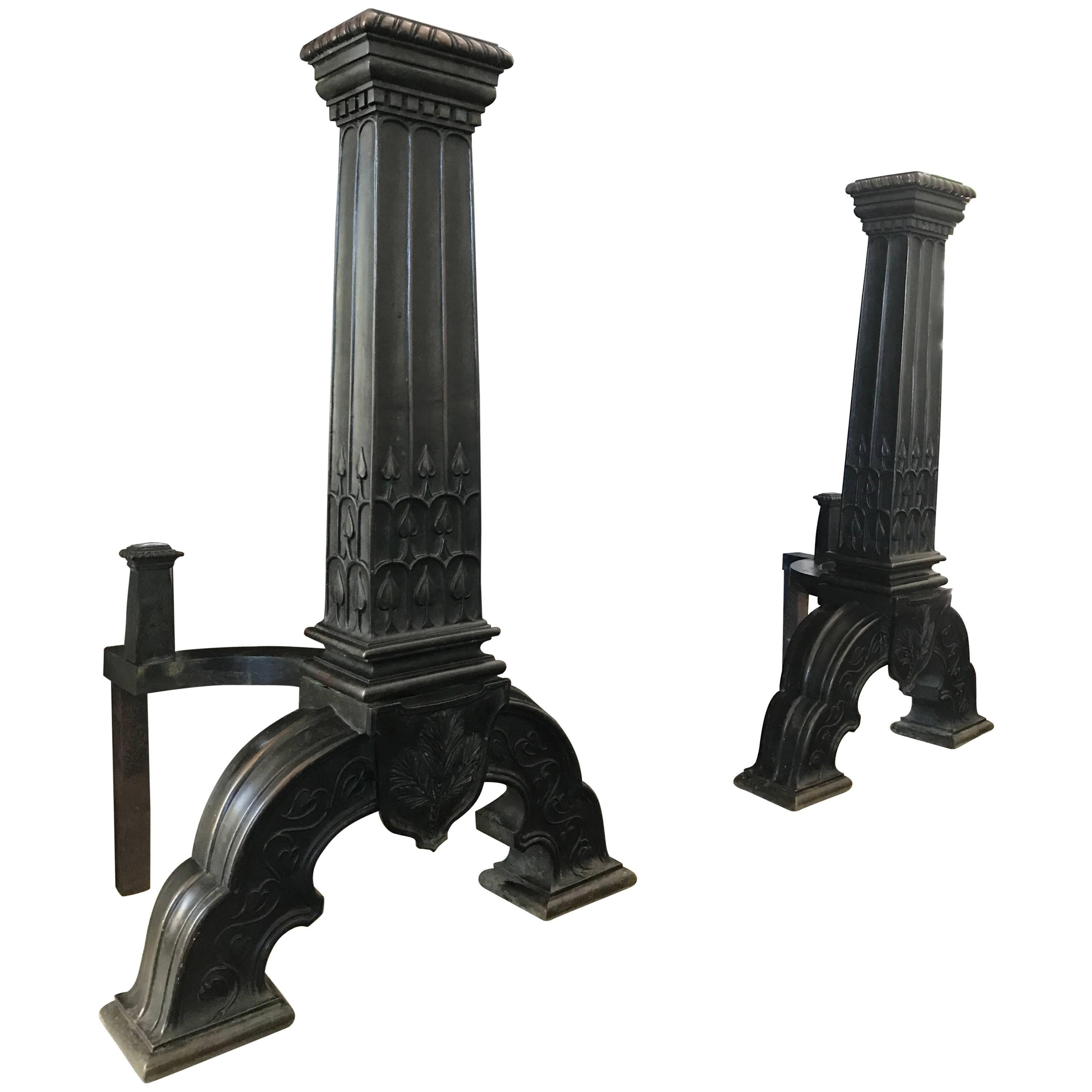 Monumental Bronze Andirons For Sale