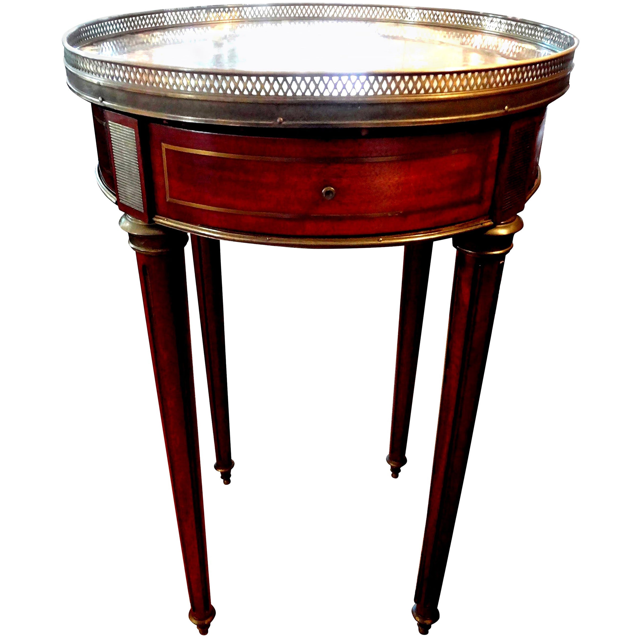 Französischer Bouillotte-Tisch aus Nussbaumholz im Louis-XVI.-Stil des 19. Jahrhunderts mit Marmorplatte im Angebot
