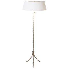 French Faux Bamboo Brass Floor Lamp, circa 1940
