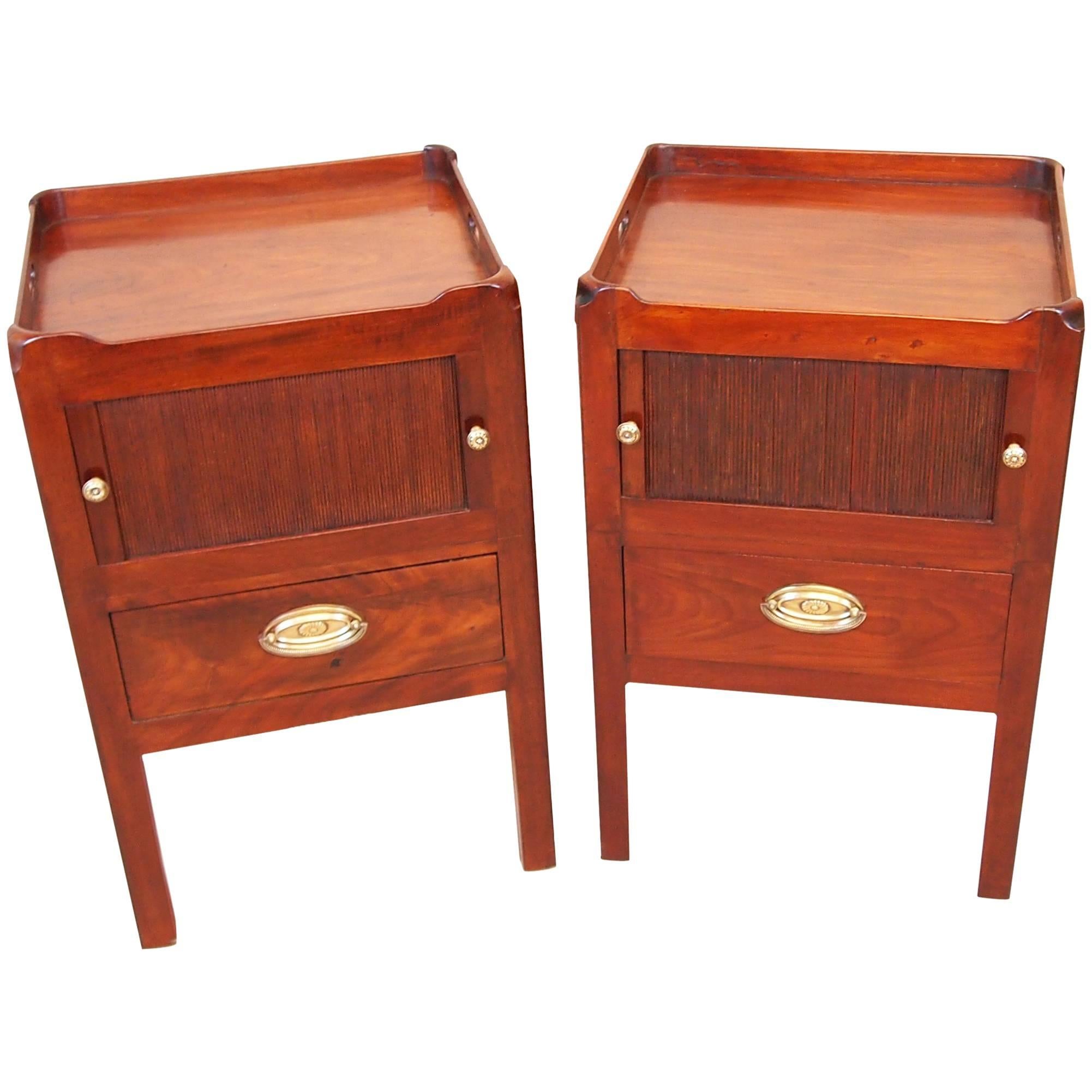Antique Georgian Pair of Tray Top Commodes or Bedside Tables