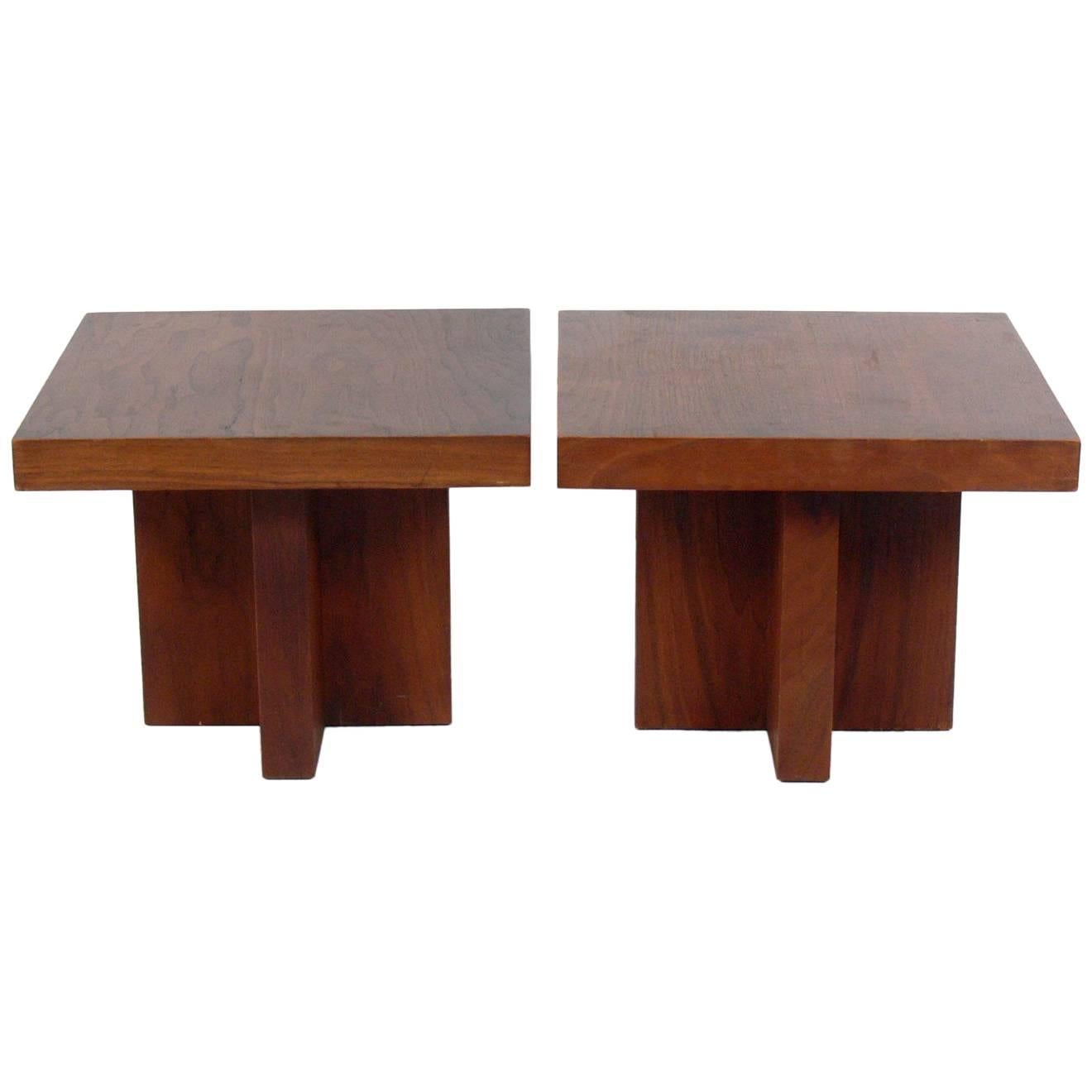 Pair of Clean Lined Walnut End Tables by Milo Baughman