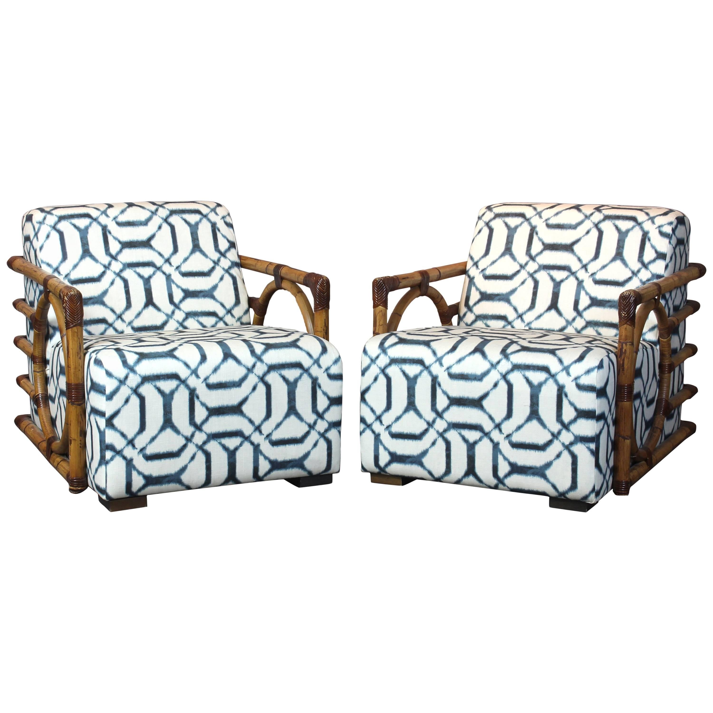 Pair of Art Deco Inspired Rattan Lounge Chairs