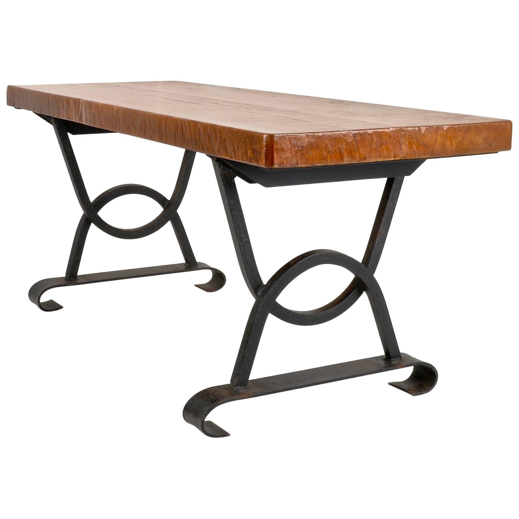 Oak and Iron Bench or Low Table, France, circa 1960s