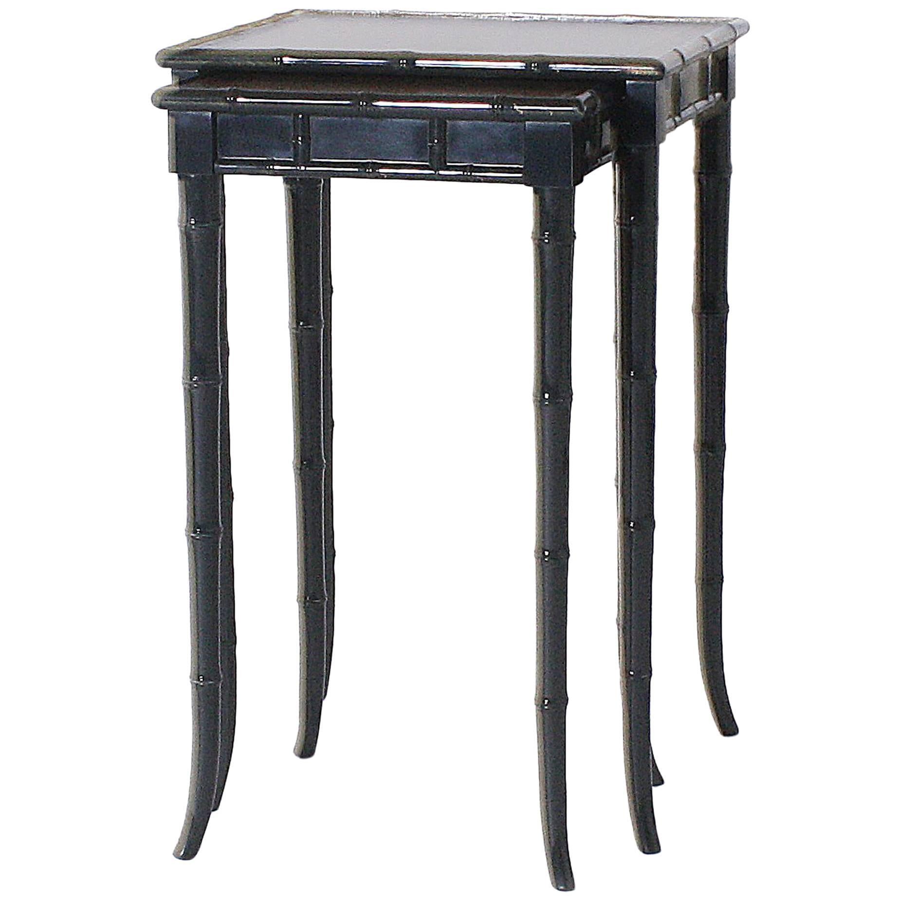 Pair of Tall Nesting Tables with Original Leather Tops, circa 1970
