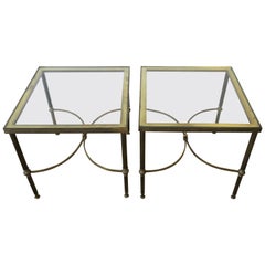 Brass and Glass End Tables after Maison Jansen, Pair