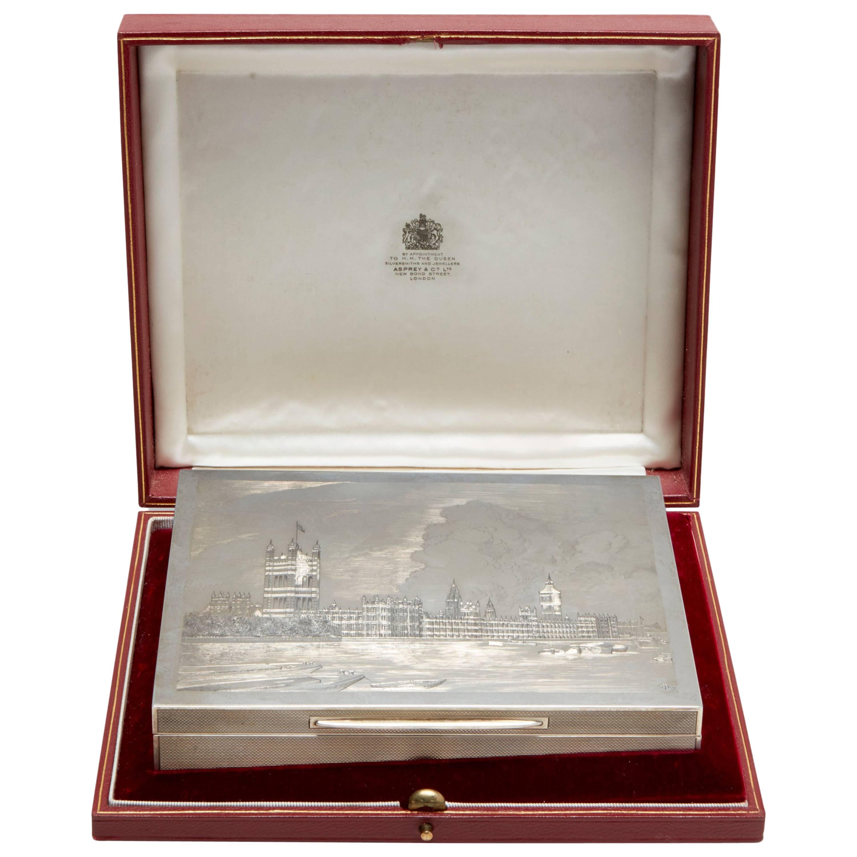 Asprey Sterling Silver Hand Engraved Box For Sale
