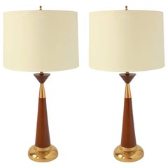 Pair of Tony Paul style  Walnut Table Lamp, 1950s, USA