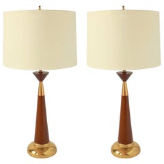 Pair of Walnut Table Lamp, in the Style of Tony Paul, 1950s, USA 8