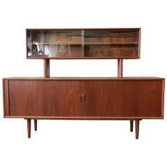 Ib Kofod-Larsen for Faarup Møbelfabrik Danish Modern Teak Credenza with Hutch