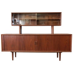 Ib Kofod-Larsen for Faarup Møbelfabrik Danish Modern Teak Credenza with Hutch