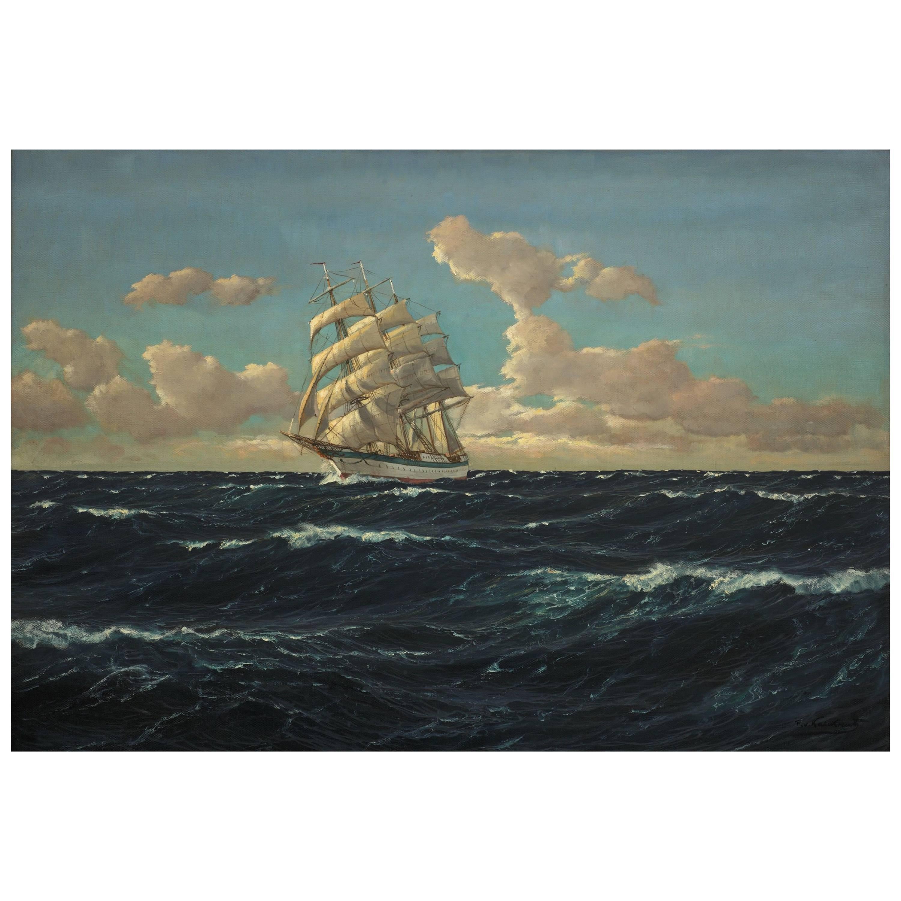 Patrick von Kalckreuth, 1898-1970, 'Full Sail’ Oil on Canvas, Signed For Sale