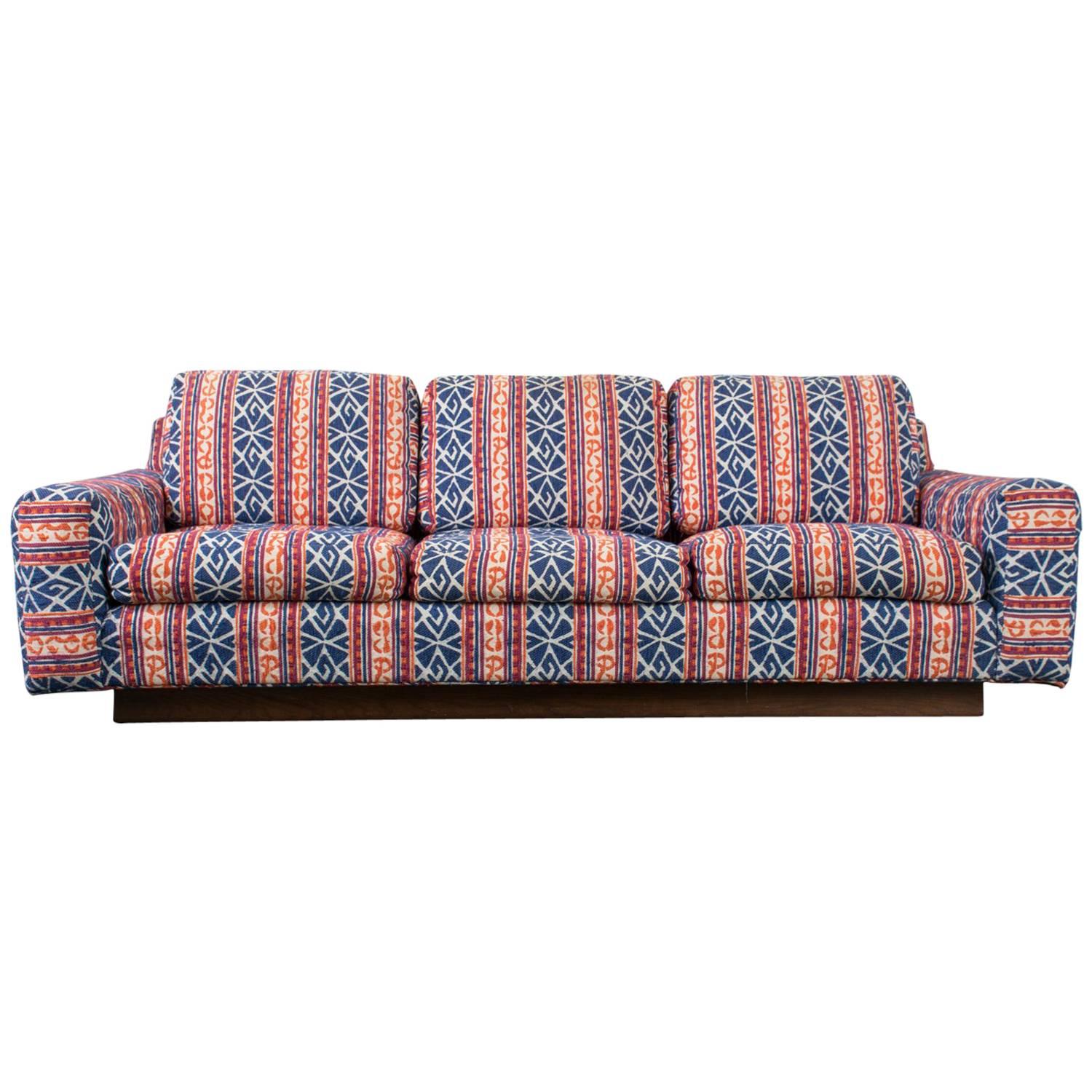 Floating Sofa with Modern Bohemian Upholstery and Walnut Base, 1970s