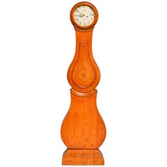 Early 1800s Swedish Mora Clock Natural Wood Carved Detail Inlaid Fryksdall