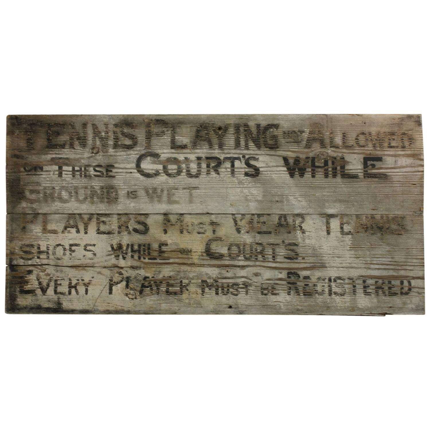 1920s Tennis Club Hand Painted Wood Sign  For Sale