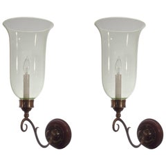 Pair of 19th Century English Hurricane Shade Sconces with Vaseline Tint 1