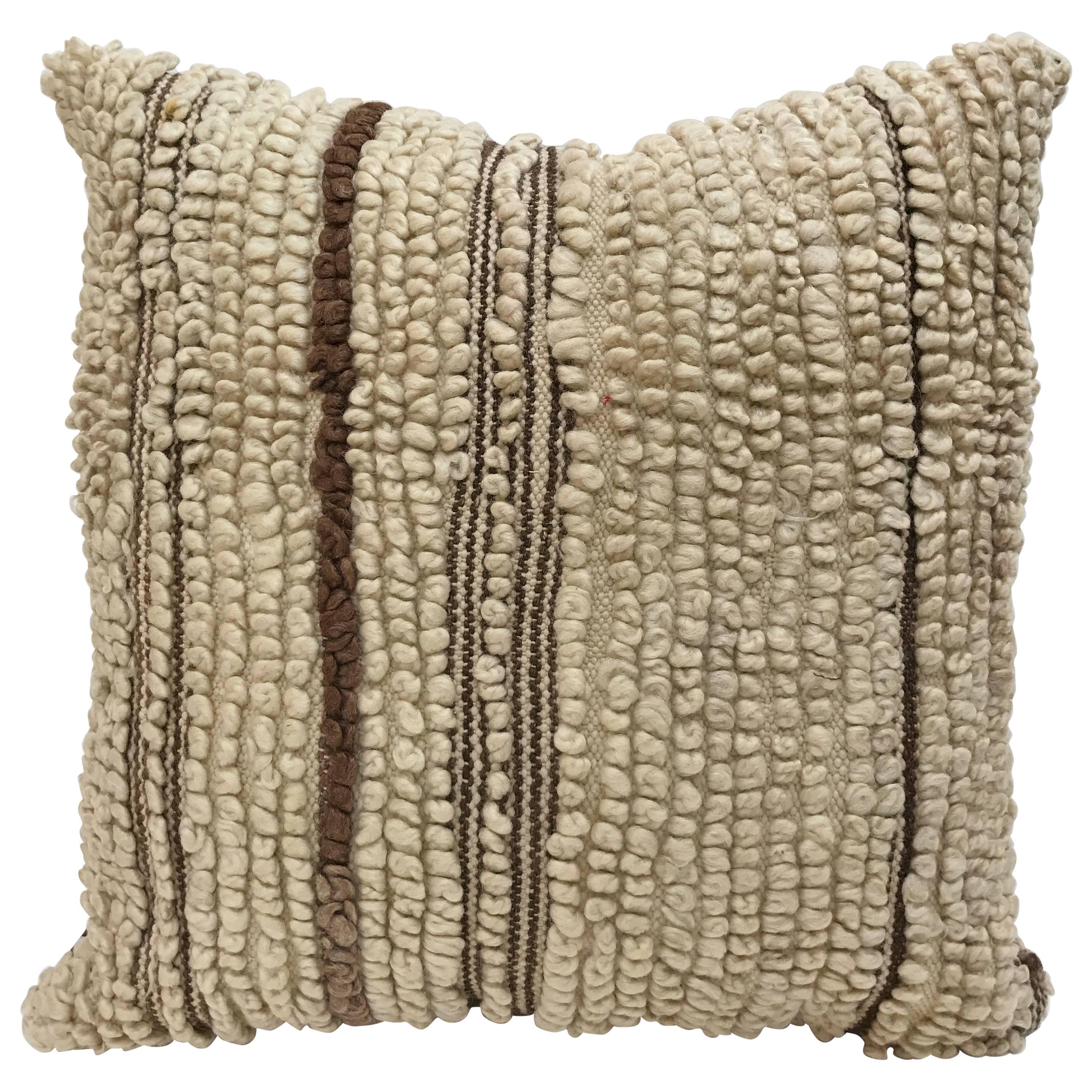 Custom Moroccan Pillow Cut from a Hand-Loomed Wool Berber Rug For Sale