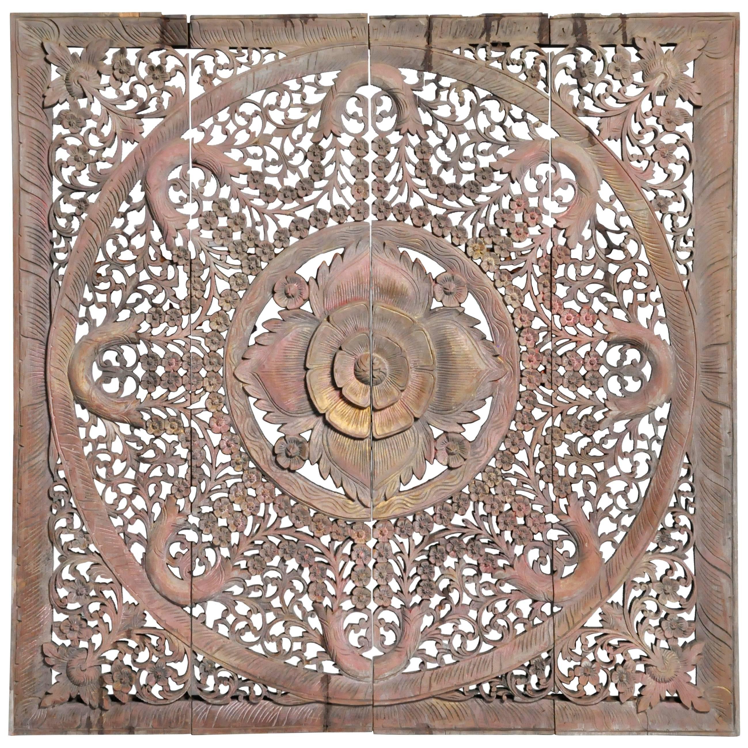 Carved Ceiling Panel with Flower Motifs