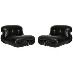 Pair of Soriana Tobia Scarpa Black Chrome Lounge Chairs, Italy 1970s