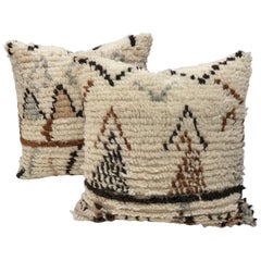 Custom Pair of Moroccan Pillows Cut from a Hand-Loomed Wool Berber Rug