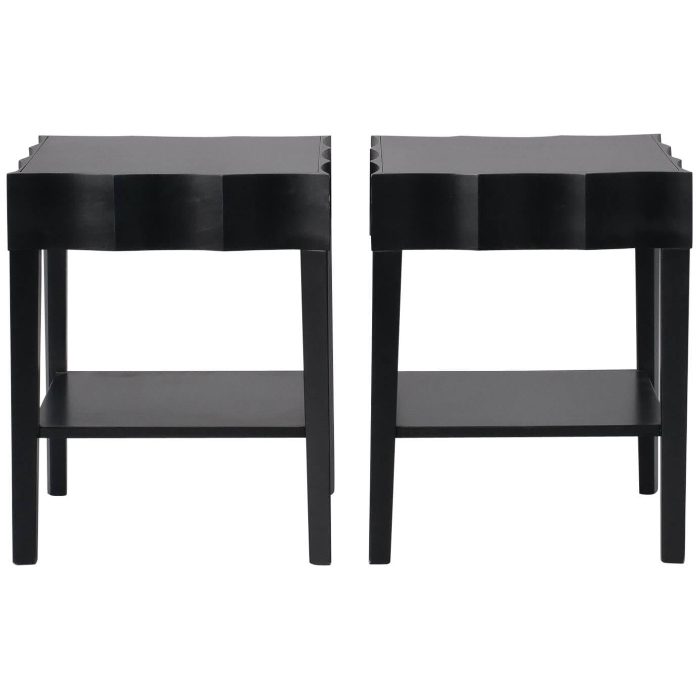 Pair of Scalloped Edged Black Side Tables
