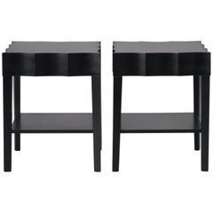 Pair of Scalloped Edged Black Side Tables