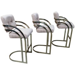 Set of Three Brass Cantilever Bar Stools