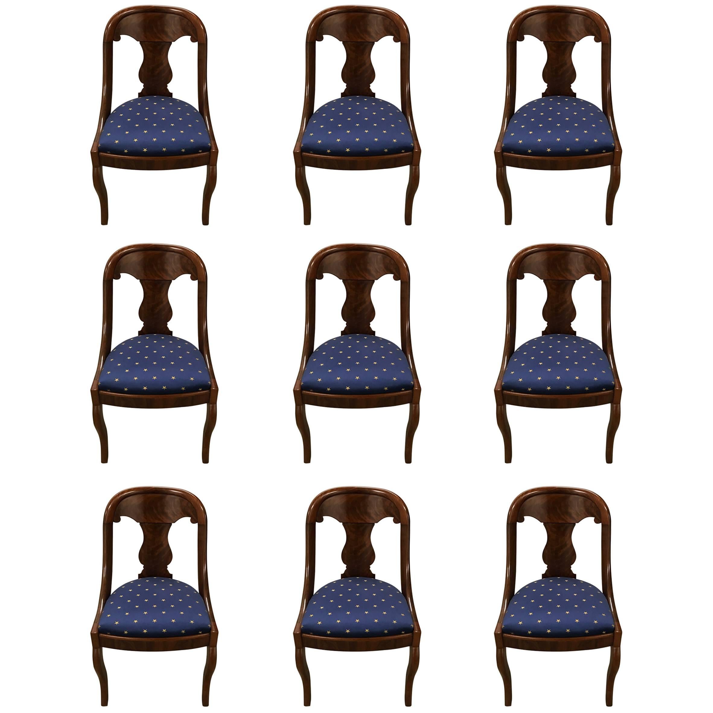 Set of Nine Antique American Gondola Dining Chairs