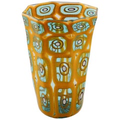 Formentello Murano Glass Gold and Teal Vase