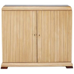 Reeded Maple Cabinet with Rosewood Trim and Black Glass
